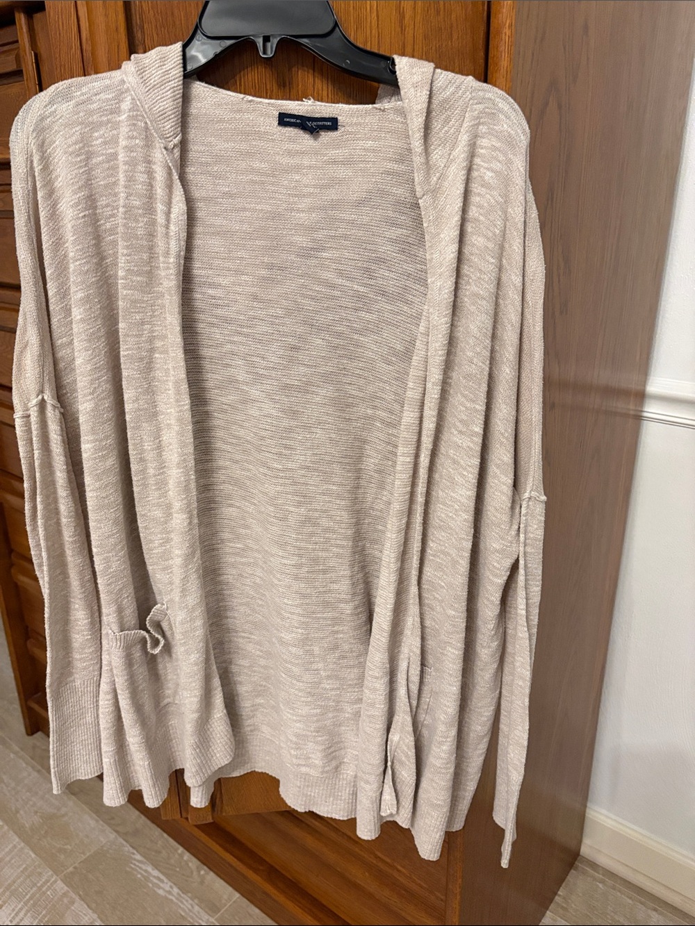 American Eagle Outfitters Beige Hooded Open-Front Cardigan